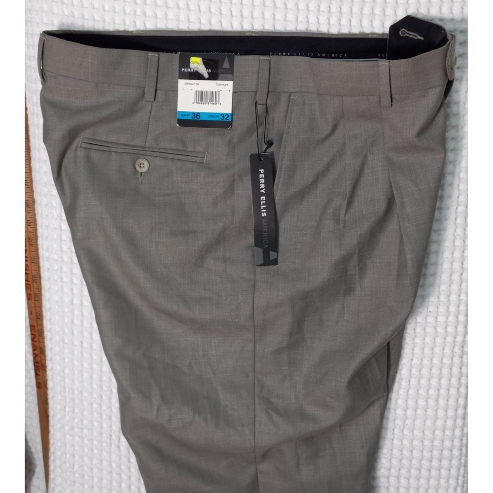 Perry Ellis Portfolio Mens Slim fit Dress Pants 36 / 32 Gray Solid RN 37763